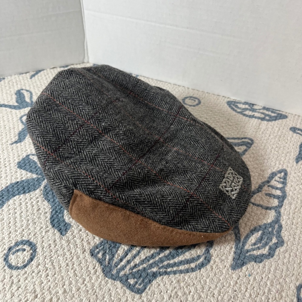 Patrick Francis Ireland Kids Grey Herringbone Tweed Flat Cap Medium youth velcro